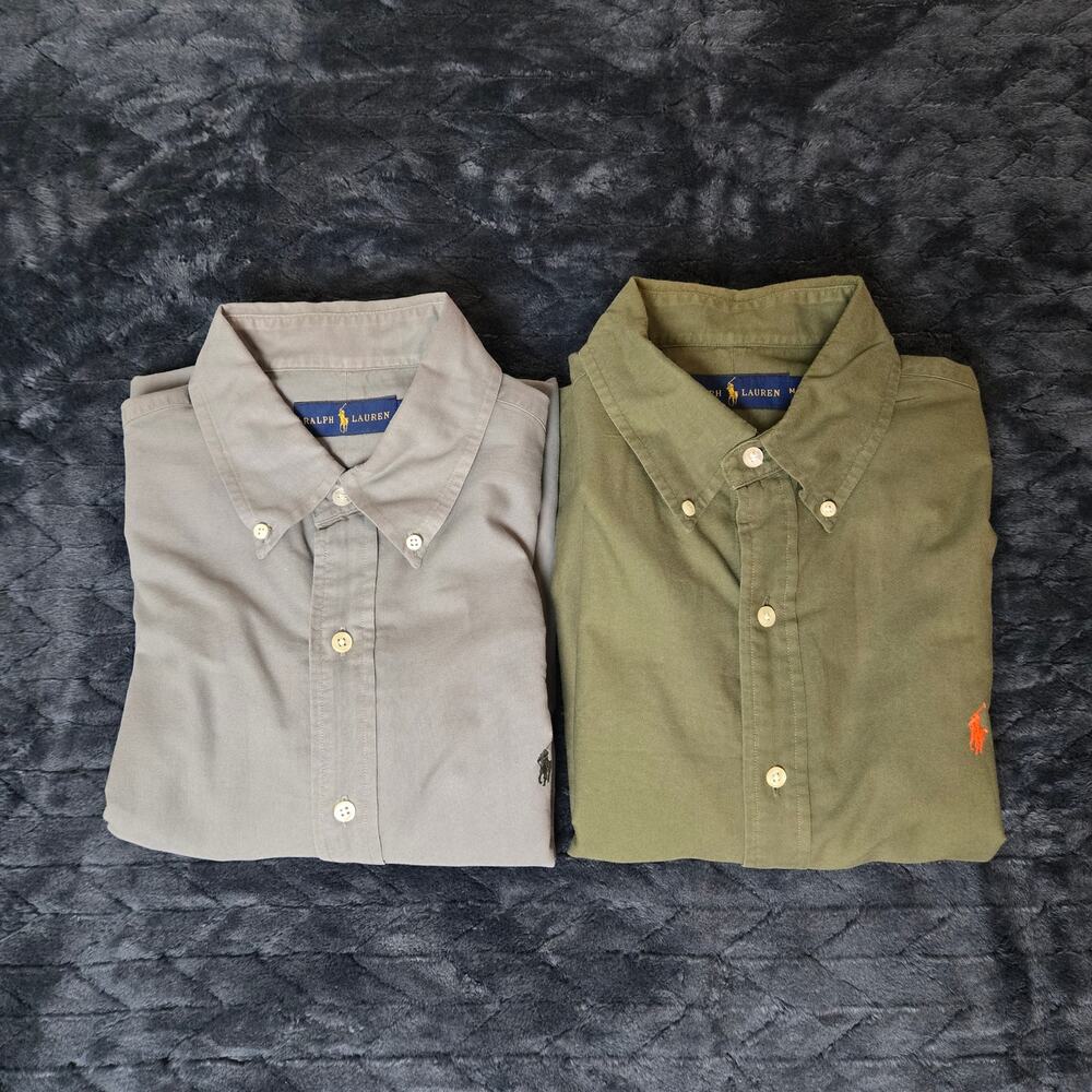 Polo Ralph Lauren Button Down Mens Medium Olive Green/Gray Long Sleeve Pony Logo